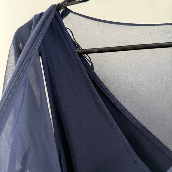 Adrianna Papell Dress SZ Small NWT Navy Chiffon Overlay Draped Evening Cocktail - Picture 13 of 16